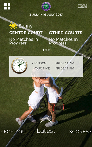 윔블던이 만든 앱 메인 화면.