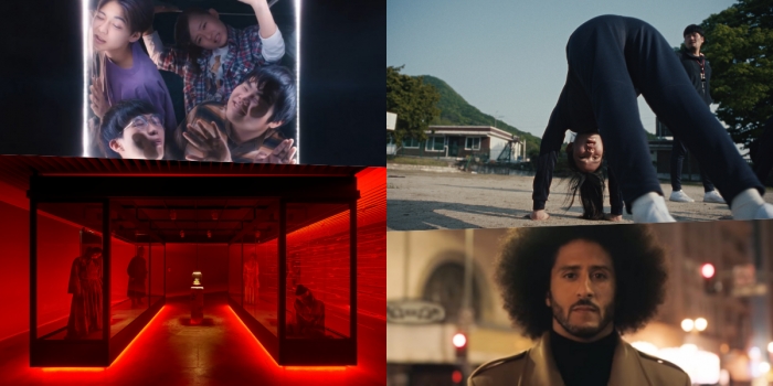 (왼쪽 위부터 시계방향으로) HP OMEN 일본 광고, 나이키 국내 광고, 인종 차별 반대 퍼포먼스를 선보인 콜린 캐퍼닉이 등장한 나이키 30주년 기념 광고, 넷플릭스 킹덤 특별 전시기획 영상.