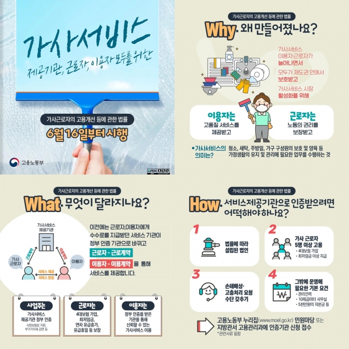 가사노동자법 시행과 관련해 고용노동부가 제작한 카드뉴스 모음.