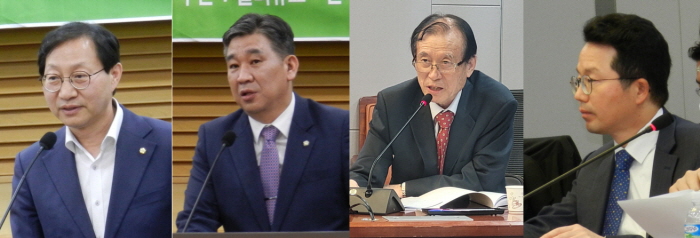 공동주최자들. 왼쪽부터 김성주 의원, 최승재 의원, 김기흥 한국디지털혁신연대·블록체인포럼 회장, 민기호 대륙아주 대표 변호사