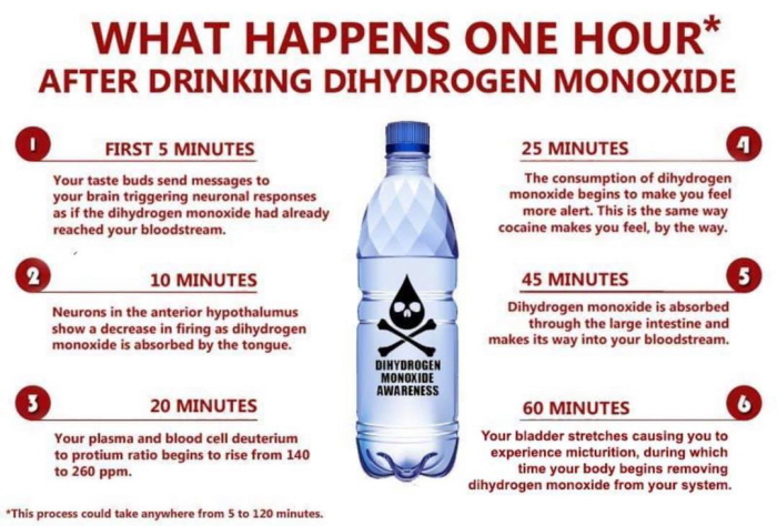 Dihydrogen monoxide(약칭 DHMO)의 위험성을 다룬 인포그래픽