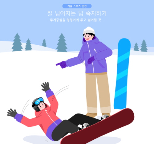 겨울 스포츠 안전수칙 첫번째는 '잘 넘어지는 법'을 배우는 것이다.