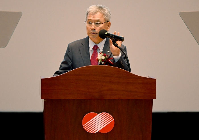 김동철 제22대 한국전력 사장이 9월 20일 오전 전남 나주시 빛가람동 한전전력공사 1층 한빛홀에서 열린 취임식에서 취임사를 하고 있다. 사진=뉴시스