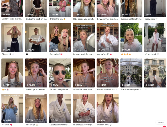 소피아 리치의 틱톡 페이지 캡쳐