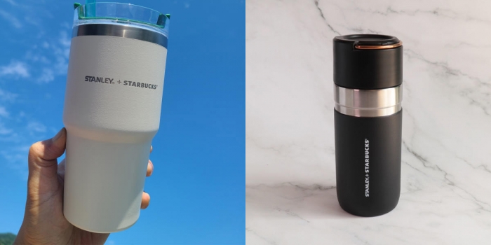 (왼쪽) SS 스탠리 크림 켄처 텀블러 591ml 제품 사진 (오른쪽) SS 블랙 앤 골드 스탠리 보온병 500ml 제품 사진. 사진=11번가 캡처.