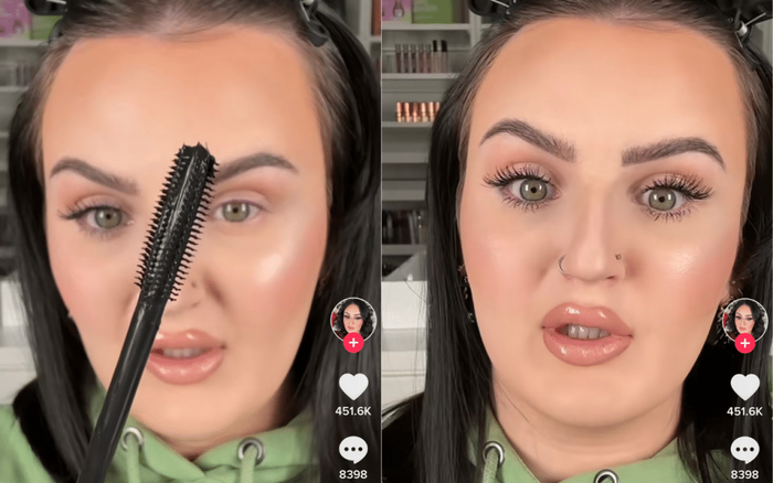 틱톡커 미카일라 노게이라는 지난해 1월 24일 자신의 계정에 로레알의 신제품 'Telescopic Lift Washable Mascara'를 사용하는 영상을 올렸다가 가짜 속눈썹을 사용했다는 역풍을 맞았다. 사진=@MikaylaNogueira 틱톡 계정 캡처.