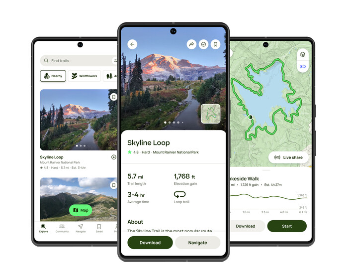 등산 리뷰 앱 올트레일스는 사용자끼리 하이킹 코스를 공유할 수 있는 소셜 기능을 제공한다. 사진=올트레일스