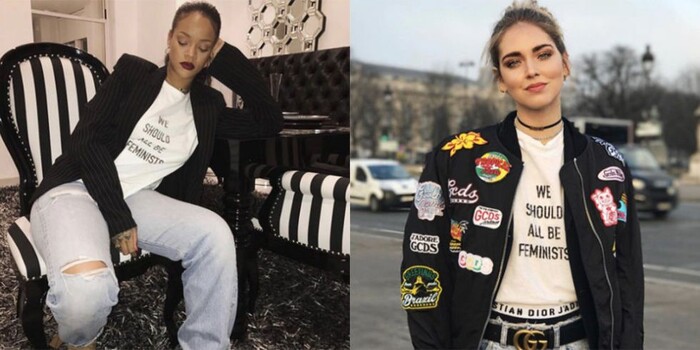 "우리는 모두 페미니스트가 되어야 한다(We should all be feminists)"고 쓰인 디올 티셔츠를 입고 있는 리한나(왼쪽)와 나탈리 포트먼(오른쪽). 사진=RiHANNA·Natalie Portman 인스타그램 공식 계정 캡처.