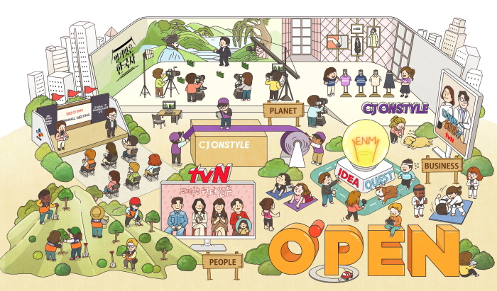 CJ ENM은 최근 한국ESG평가원으로부터 종합등급 A를 획득하며 엔터테인먼트ㆍ커머스 업계 ESG 선도기업으로 인정받았다. CJ ENM의 ESG실행철학 Roadmap 일러스트