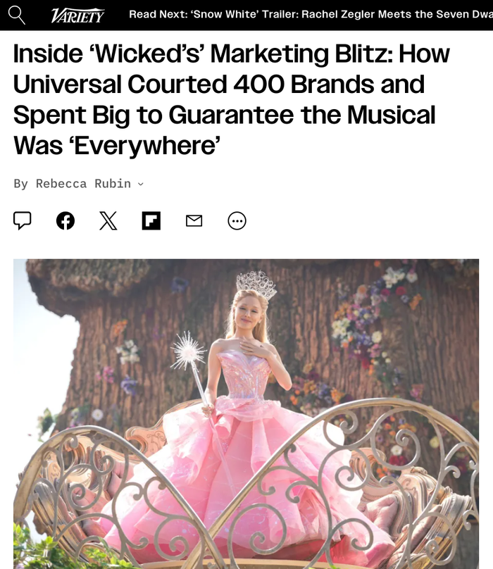 대대적 마케팅을 펼친 '위키드'가 400여개 브랜드에 구애했다(버라이어티 보도)