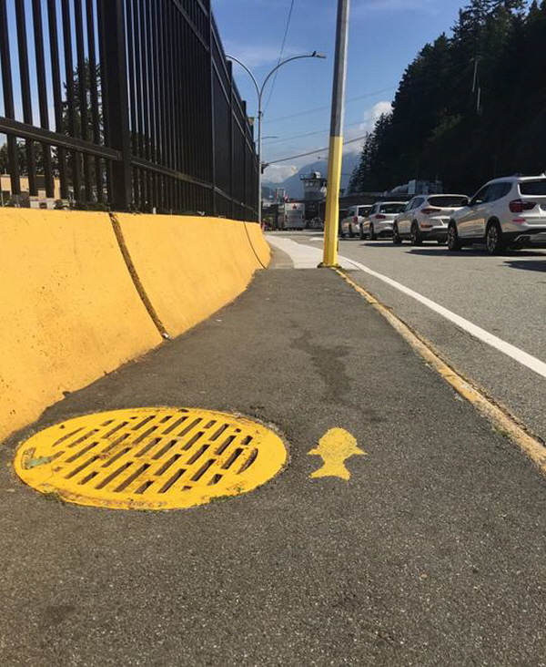 캐나다 밴쿠버 지역의 노란 물고기 이미지는 같은 구역 내에서도 조금씩 모양에 차이가 있다. 학생들의 봉사활동 차원으로 이루어진 활동의 공공적 가치가 더 크며 일부 모양이 다른 것은 사실상 아무런 문제가 되지 않는다. ©공공소통연구소