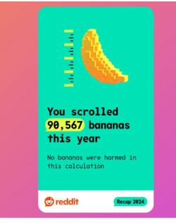레딧은 1년간 스크롤한 거리를 바나나 단위로 알려준다. 