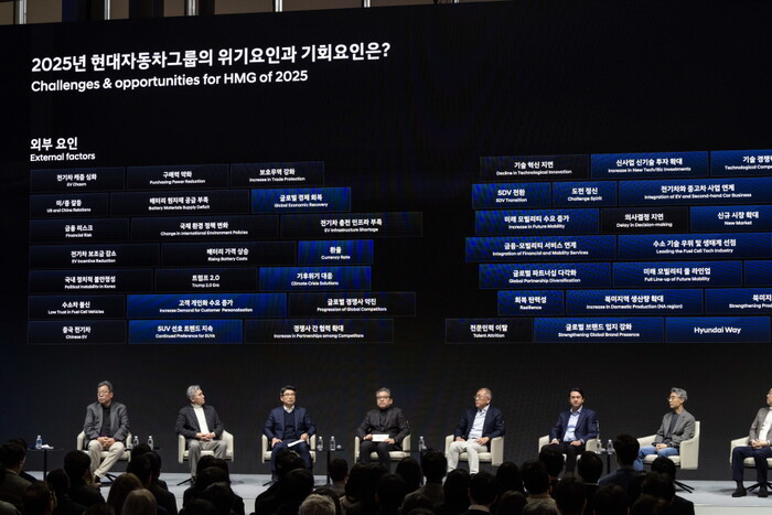 현대차그룹 2025년 신년회에서는 정의선 회장과 그룹 경영진들이 올해 경영환경과 그룹의 방향성에 대해 임직원들에게 직접 설명하는 'HMG 라운드 테이블'이 열렸다.
