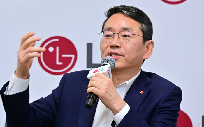 조주완 LG전자 사장이 8일(현지시각) CES 2025가 열린 미국 라스베이거스 LVCC에서 기자 간담회를 갖고 있다. 사진=LG전자 제공