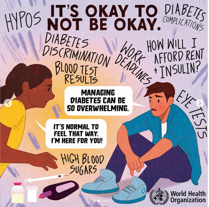 항상 혈당 관리를 해야 하는 것은 당뇨병 환자들에게 매우 힘든 일이다. 사진=WHO 인스타그램