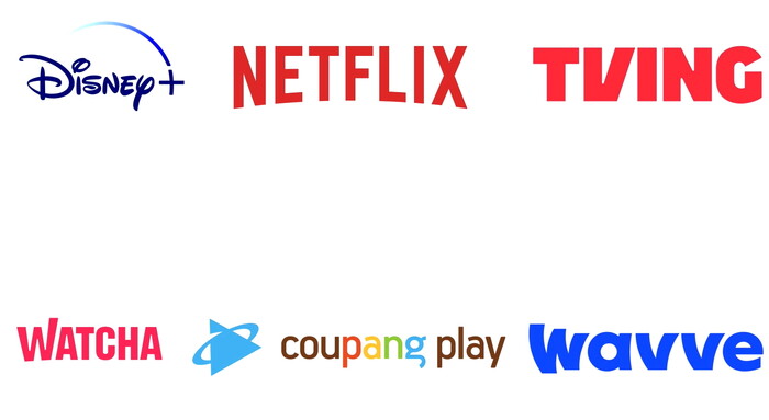 유료 동영상 콘텐츠 스트리밍 서비스 로고. 사진=디즈니플러스, 넷플릭스, 티빙, 왓챠, 쿠팡플레이, 웨이브 로고 캡처
