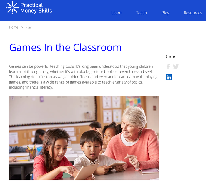 비자는 실용적 돈관리 기술을 아이들에게 전수하기 위해 게임을 활용한다 (practicalmoneyskills.com)