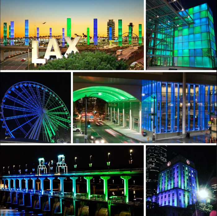 시그니쳐 색 조명으로 EDAW를 기념하는 랜드마크 건물들 (사진=nationaleatingdisorders.org)