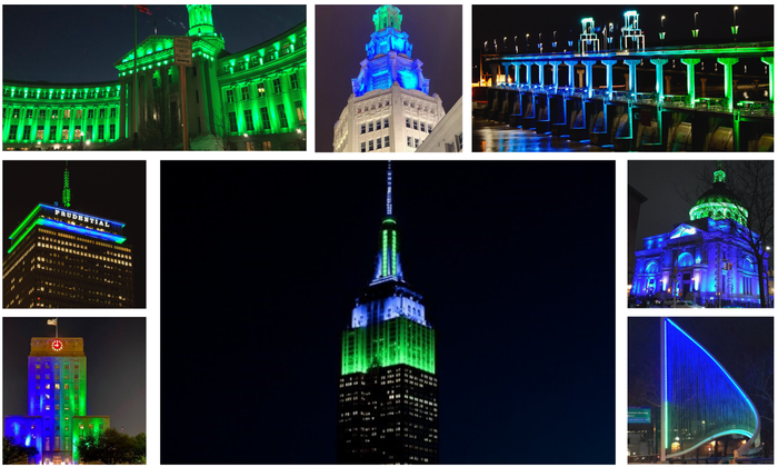 시그니쳐 색 조명으로 EDAW를 기념하는 랜드마크 건물들 (사진=nationaleatingdisords.org)