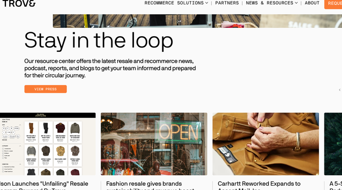 트로브는 룰루레몬 등 50개 고객사의 재판매 서비스를 대행한다(사진=트로브 홈페이지)