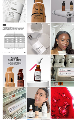 스킨케어 제품 사진들 사이에 생뚱맞게 계란 상자 사진이 게시된 디오디너리 인스타그램