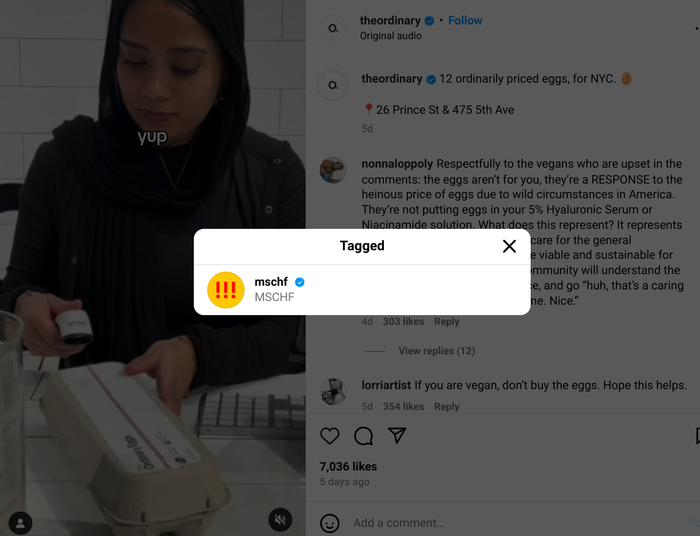 디오디너리의 계란판매 영상에 mschf가 tag되어 있는 걸 본 일부 사람들은 속았다는 생각이 들었다(사진= 디오디너리 인스타그램)