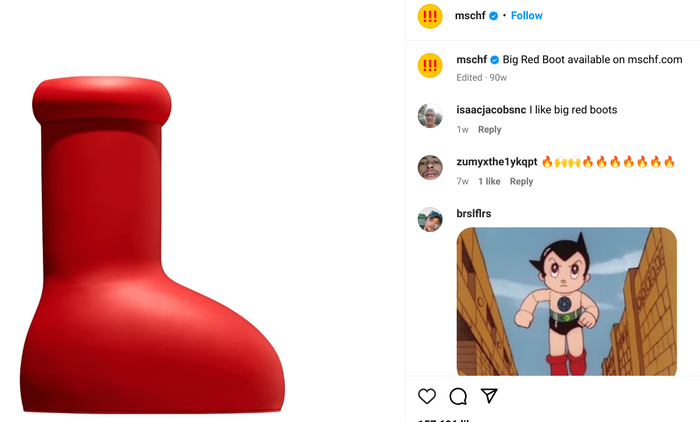 2023년 화제가 되었던 빅레드부츠/아톰부츠 (사진=mschf 인스타그램)