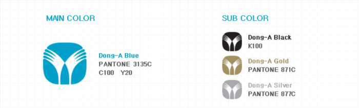 동아쏘시오그룹의 심볼 '피닉스' CI와 컬러시스템. 사진=동아제약 홈페이지 캡처