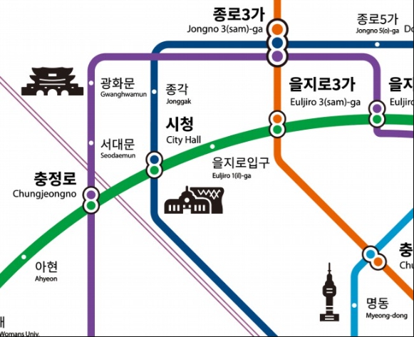 관광 명소 기호 등이 표기된 서울시 신형 지하철 노선도. 사진=서울시 제공