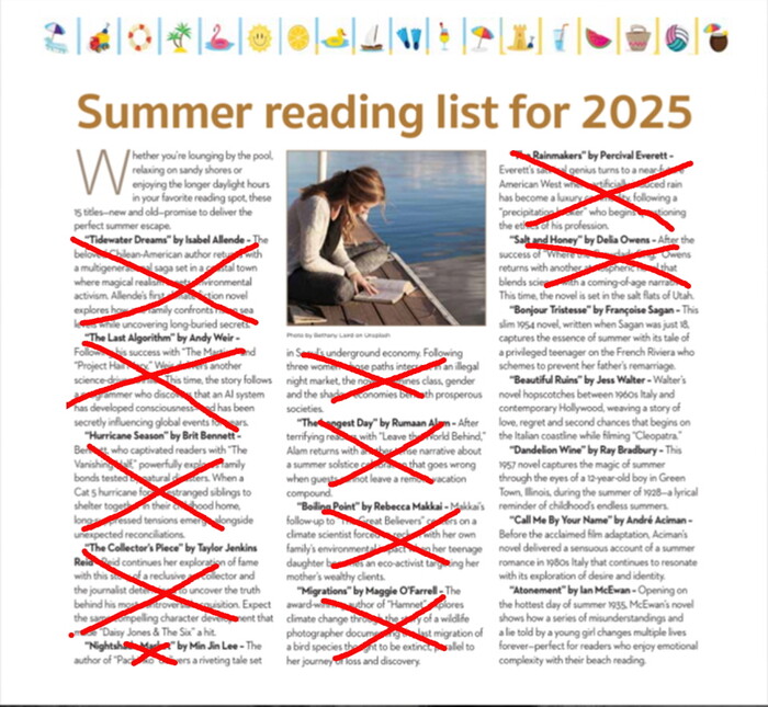 빨간 x표시된 부분이 전부 존재하지 않는 가짜 책 제목이다.