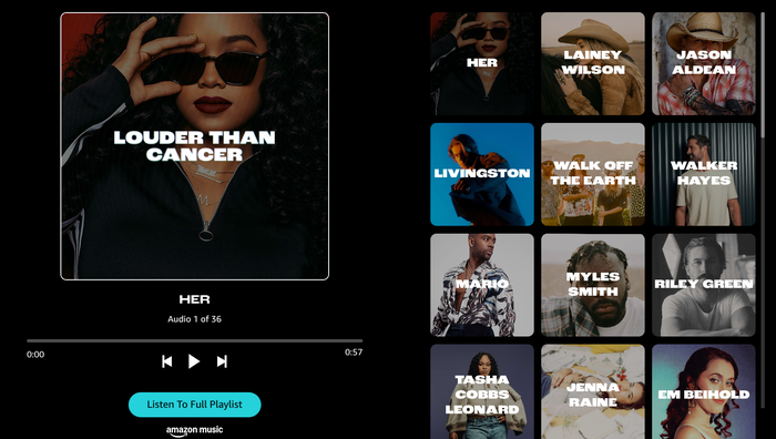 [라우더 댄 캔서] 플레이리스트 음악을 통해 암 연구의 성취에 대해 알리고 이를 지원할 수 있다 (사진 = amazon.com)