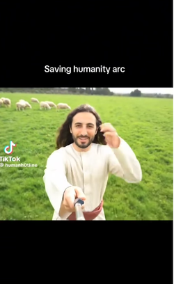 한 틱톡 영상에서 예수님이 셀카봉을 들고 초원을 걸어가며 자신이 구원자라고 말하고 있다(사진 = 틱톡@humanh0tline)
