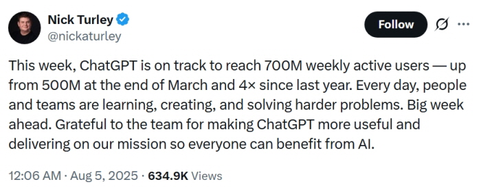 닉 털리 오픈AI 부사장의 엑스 게시물. 사진 = 엑스 캡처