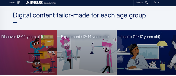 에어버스 재단은 아동 청소년을 대상으로 한 다양한 STEAM 교육 활동을 제공하고 있다 (사진 = discoveryspace-foundation.airbus.com)