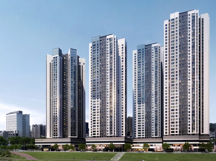 효성중공업 주택 브랜드 '해링턴플레이스' 투시도. 향후 해당 브랜드에 KCC 콘크리트 중성화 방지 도료가 적용될 예정이다. 사진=KCC 제공