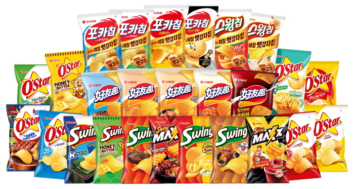 오리온의 글로벌 생각자 스낵 제품 이미지