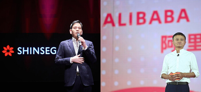정용진 신세계 회장(왼쪽)과 마윈 알리바바 창업주 겸 초대 회장(오른쪽).