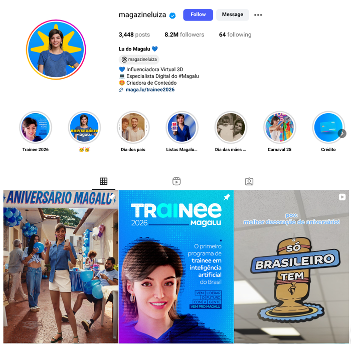 820만 명 이상의 팔로워를 보유한 가상 인플루언서 '루'는 브라질 여성들의 일상생활에 큰 영향을 끼친다(인스타그램@magazineluiza)