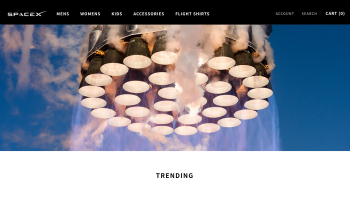 스페이스X 스토어의 메인 화면에서 우주 산업의 웅장함이 느껴진다. (사진 = shop.spacex.com)