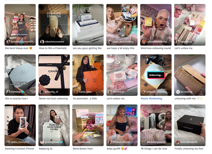 다른 사람이 언박싱 하는 것만 봐도 두근두근 도파민이  분비된다는 사람들이 많다 (사진 = 틱톡 언박싱 검색)